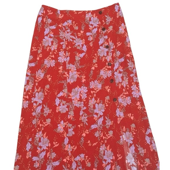 FREE PEOPLE Retro Love High Waist Midi Skirt Orange Floral Size 8 Boho Flowy - Picture 5 of 8